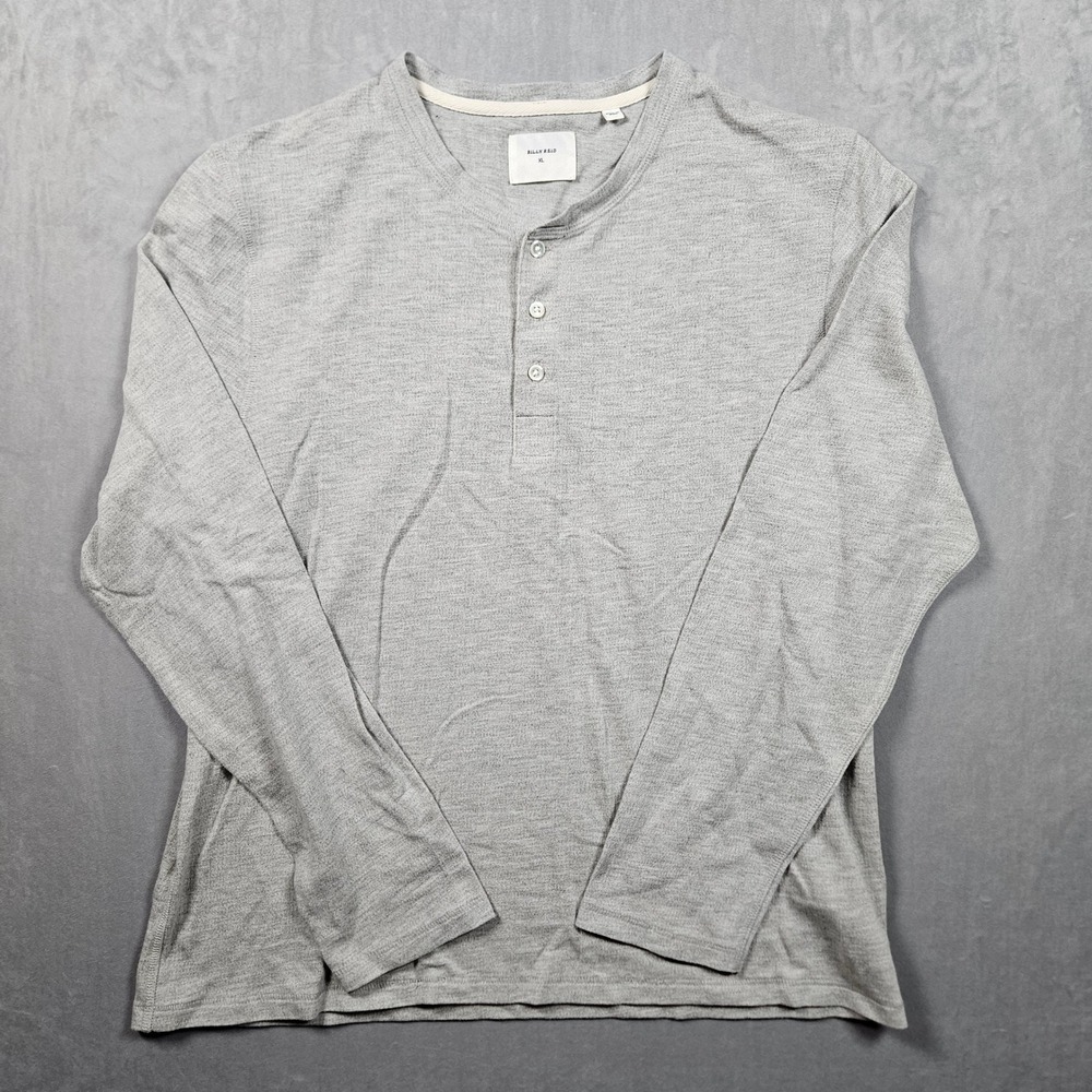 Billy Reid Henley Shirt Mens XL Grey Long Sleeve Cotton Blend Classic Casual